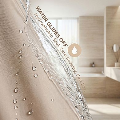 Solid Color Linen-Like Shower Curtain with 12 Hooks, Water Repellent Bathroom Curtain Sets