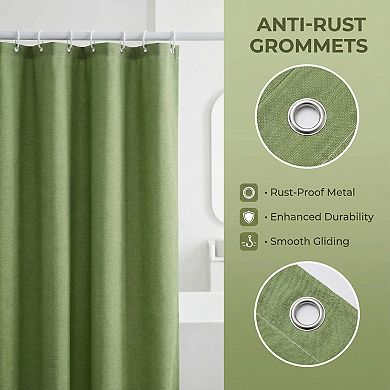 Solid Color Linen-Like Shower Curtain with 12 Hooks, Water Repellent Bathroom Curtain Sets