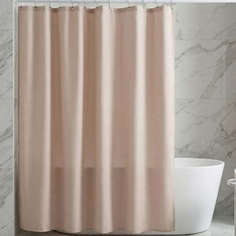 Solid Color Linen-Like Shower Curtain with 12 Hooks, Water Repellent Bathroom Curtain Sets