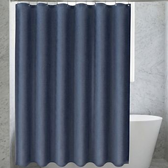 Solid Color Linen-Like Shower Curtain with 12 Hooks, Water Repellent Bathroom Curtain Sets