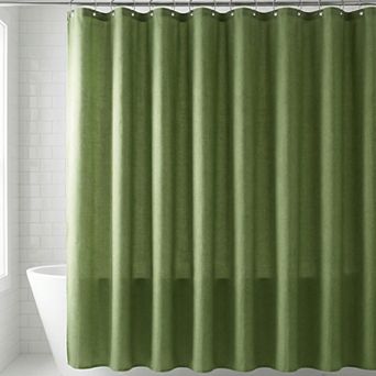 Solid Color Linen-Like Shower Curtain with 12 Hooks, Water Repellent Bathroom Curtain Sets