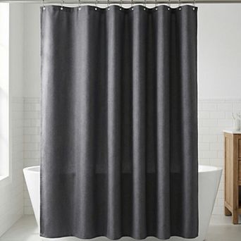 Solid Color Linen-Like Shower Curtain with 12 Hooks, Water Repellent Bathroom Curtain Sets
