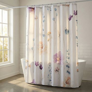Flower Print Shower Curtain, Waterproof Bath Curtain Sets with 12 Plastic Hooks, Washable