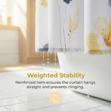 Flower Print Shower Curtain, Waterproof Bath Curtain Sets with 12 Plastic Hooks, Washable