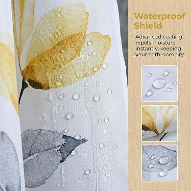 Flower Print Shower Curtain, Waterproof Bath Curtain Sets with 12 Plastic Hooks, Washable