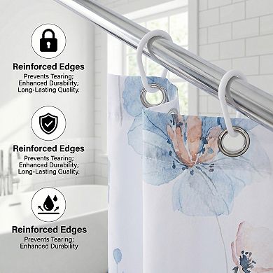 Flower Print Shower Curtain, Waterproof Bath Curtain Sets with 12 Plastic Hooks, Washable