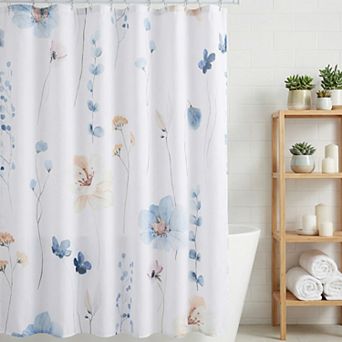 Flower Print Shower Curtain, Waterproof Bath Curtain Sets with 12 Plastic Hooks, Washable