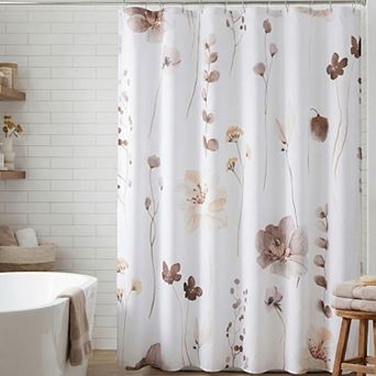 Flower Print Shower Curtain, Waterproof Bath Curtain Sets with 12 Plastic Hooks, Washable