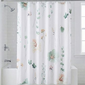 Flower Print Shower Curtain, Waterproof Bath Curtain Sets with 12 Plastic Hooks, Washable