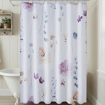 Flower Print Shower Curtain, Waterproof Bath Curtain Sets with 12 Plastic Hooks, Washable