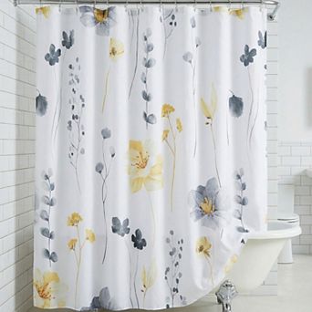 Flower Print Shower Curtain, Waterproof Bath Curtain Sets with 12 Plastic Hooks, Washable