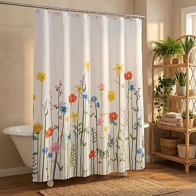 Watercolor Floral Shower Curtain, Waterproof Bathroom Curtain Sets with 12 Plastic Hooks