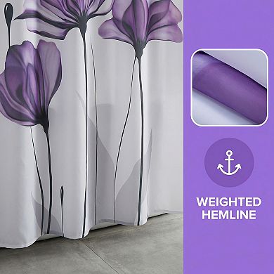 Watercolor Floral Shower Curtain, Waterproof Bathroom Curtain Sets with 12 Plastic Hooks
