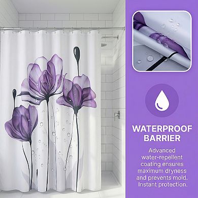 Watercolor Floral Shower Curtain, Waterproof Bathroom Curtain Sets with 12 Plastic Hooks