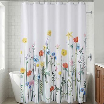 Watercolor Floral Shower Curtain, Waterproof Bathroom Curtain Sets with 12 Plastic Hooks