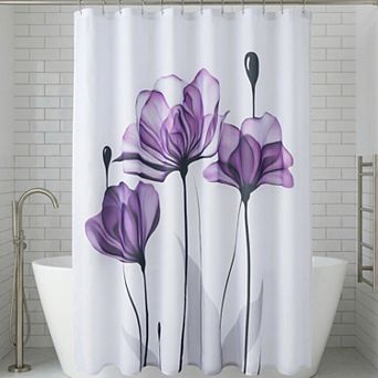 Watercolor Floral Shower Curtain, Waterproof Bathroom Curtain Sets with 12 Plastic Hooks