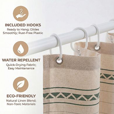 Boho Striped Shower Curtain, Farmhouse Tassel Bath Shower Curtain Sets with 12 Hooks