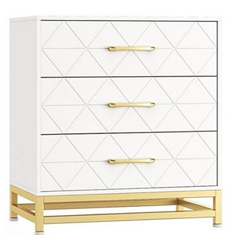 AKSZRI White Wooden 3-Drawer Dresser - Bedroom Storage Chest & Nightstand Organizer