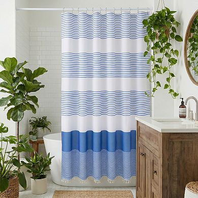 Striped Shower Curtain, Waterproof Bath Shower Curtain Sets with 12 Plastic Hooks