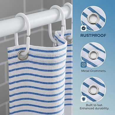 Striped Shower Curtain, Waterproof Bath Shower Curtain Sets with 12 Plastic Hooks