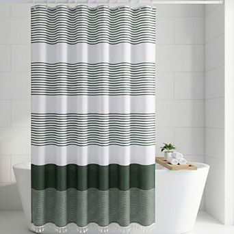 Striped Shower Curtain, Waterproof Bath Shower Curtain Sets with 12 Plastic Hooks