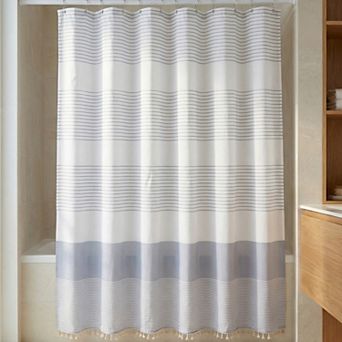 Striped Shower Curtain, Waterproof Bath Shower Curtain Sets with 12 Plastic Hooks