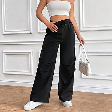 Women's High Waisted Drawstring Cargo Pants Casual Commute Straight Leg Trousers