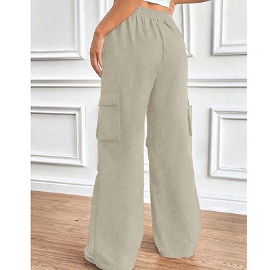 Women's High Waisted Drawstring Cargo Pants Casual Commute Straight Leg Trousers