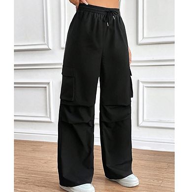 Women's High Waisted Drawstring Cargo Pants Casual Commute Straight Leg Trousers
