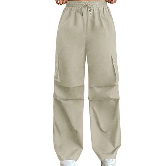 Women's High Waisted Drawstring Cargo Pants Casual Commute Straight Leg Trousers