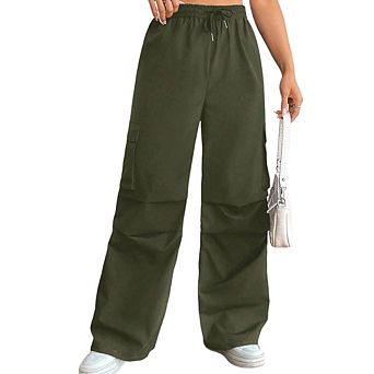 Women's High Waisted Drawstring Cargo Pants Casual Commute Straight Leg Trousers