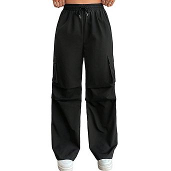 Women's High Waisted Drawstring Cargo Pants Casual Commute Straight Leg Trousers