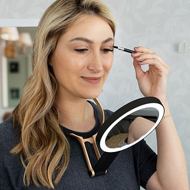 Multi-Position LED Lighted Traveling Hand Mirror with Magnifications 10X/1X - Adjustable Stand