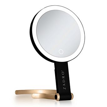 Multi-Position LED Lighted Traveling Hand Mirror with Magnifications 10X/1X - Adjustable Stand