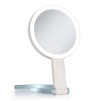 Multi-Position LED Lighted Traveling Hand Mirror with Magnifications 10X/1X - Adjustable Stand