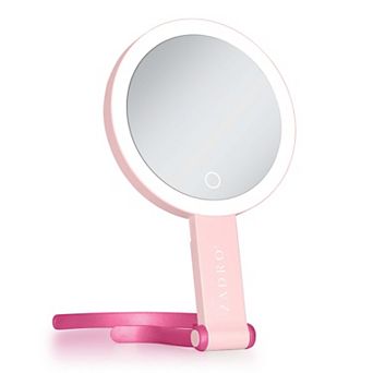 Multi-Position LED Lighted Traveling Hand Mirror with Magnifications 10X/1X - Adjustable Stand
