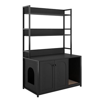 Litter Box Enclosure with Storage Shelves, Hidden Cat Litter Box Enclosure Furniture with 2 Doors