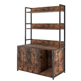 Litter Box Enclosure with Storage Shelves, Hidden Cat Litter Box Enclosure Furniture with 2 Doors