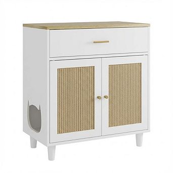 Cat Litter Box Enclosure Furniture Hidden, 31.5'' Wooden Dog Proof Cat Litter Box Enclosure Cabinet