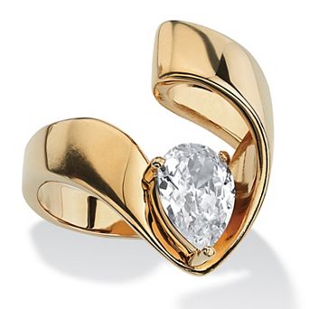 PalmBeach Jewelry 1.80 TCW Pear-Cut Cubic Zirconia Nestled Ring in Gold Ion-Plated