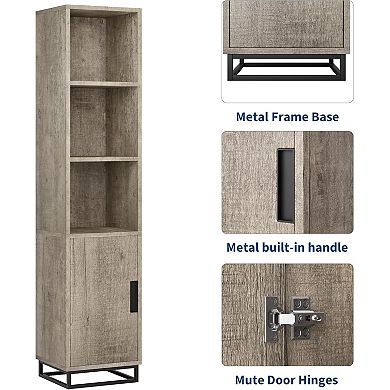 Slim 70" Tall Storage Cabinet with Metal Base & Adjustable Shelf - Open Freestanding Unit for Small