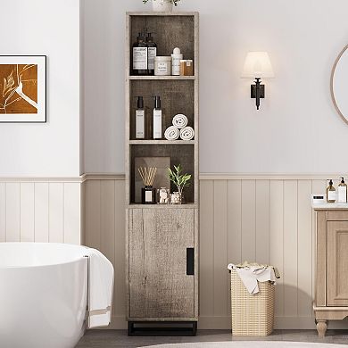 Slim 70" Tall Storage Cabinet with Metal Base & Adjustable Shelf - Open Freestanding Unit for Small