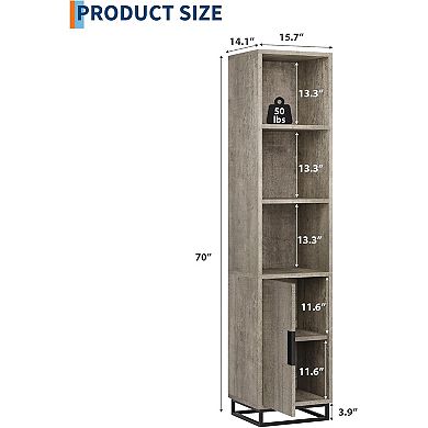 Slim 70" Tall Storage Cabinet with Metal Base & Adjustable Shelf - Open Freestanding Unit for Small