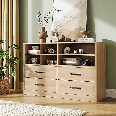 4 Drawer Dresser for Bedroom with 6 Storage Cubbies Adjustable Shelves