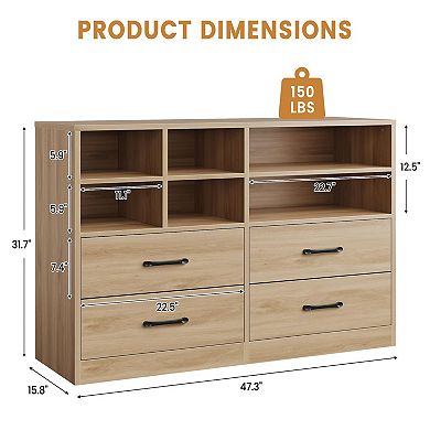 4 Drawer Dresser for Bedroom with 6 Storage Cubbies Adjustable Shelves