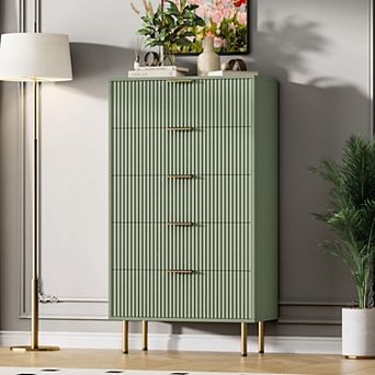 5 Drawer Dresser for Bedroom Chest of Drawers, 27" Wide Fluted Dresser with Drawers, Modern Wooden