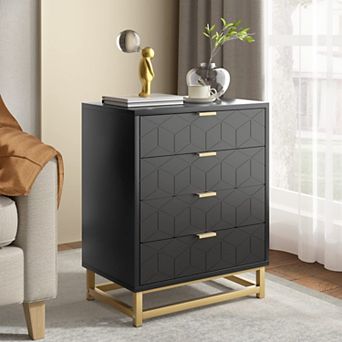 4 Drawer Dresser for Bedroom, Modern Dressers with Gold Metal Handles