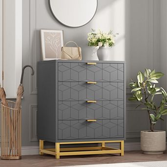 4 Drawer Dresser for Bedroom, Modern Dressers with Gold Metal Handles