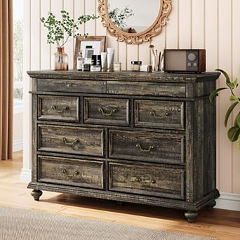 Farmhouse 9 Drawer Dresser for Bedroom, Wide Dresser TV Stand with Large Drawers and Metal Handles