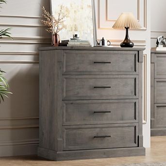 4-Drawer Farmhouse Tall Dresser, Rustic Wooden Storage Chest